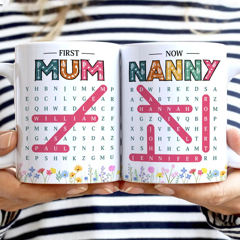 Gift For Grandma,Gift For Women,Gift For Mother,Happy - Word Search Puzzle First Mom Now Grandma - Personalized White Edge-to-Edge Mug