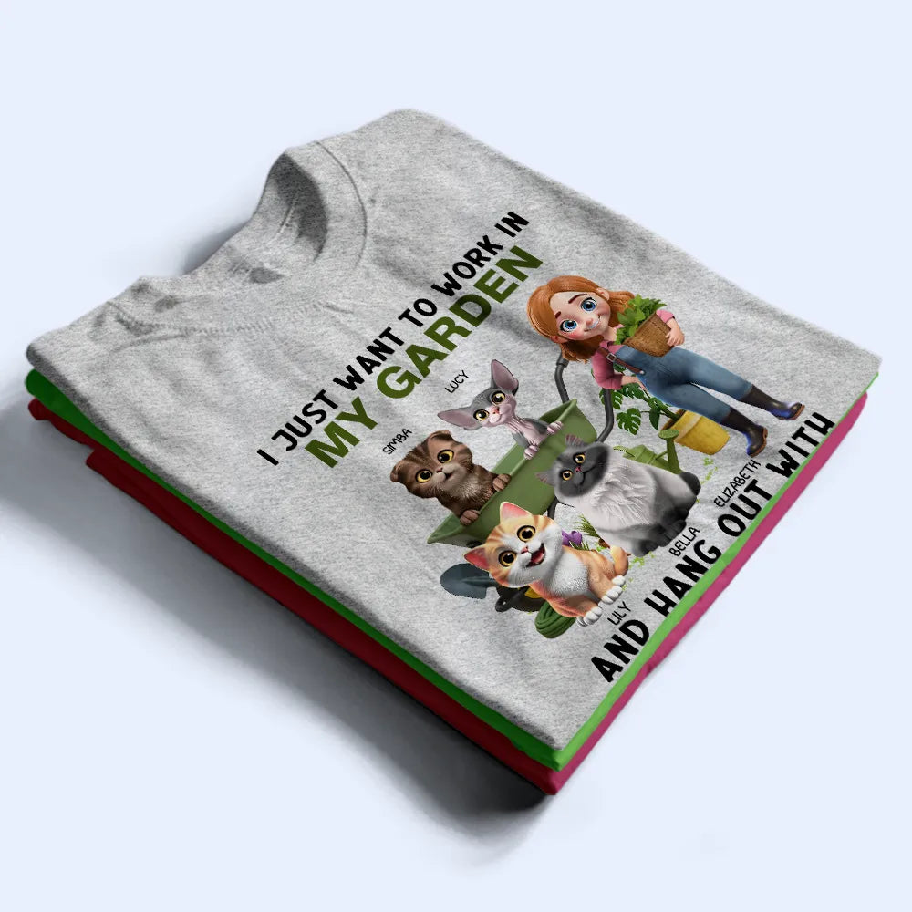 Gardening,Gift For Women,Happy,Pet Lovers,Pet Mom,Cat Lovers,Cat Mom - Work In My Garden And Hang Out With My Cats - Personalized T Shirt