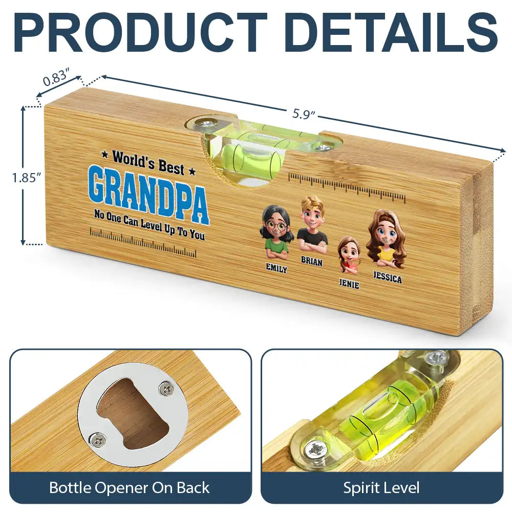 Gift For Father,Gift For Grandpa,Gift For Uncle,Funny - World Best Dad No One Level Up To You - Personalized Bottle Opener Wood Level