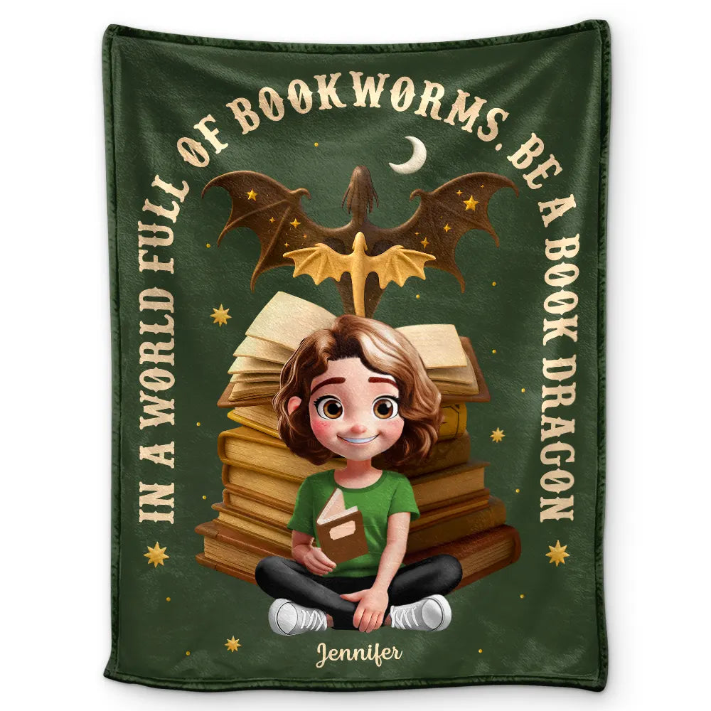 Reading, Happy, Gift For Yourself, Gift For Women - World Full Of Bookworms Be A Book Dragon - Personalized Fleece Blanket, Sherpa Blanket