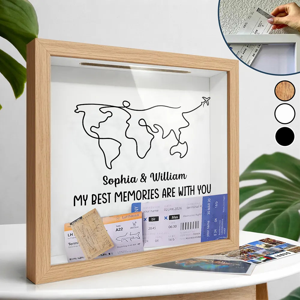 World Map Line Travel Best Memories Are With You - Personalized Ticket Memory Box