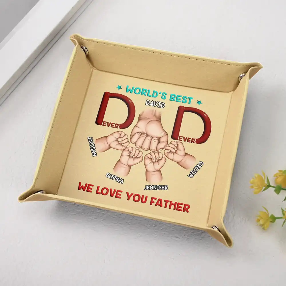 Gift For Father,Gift For Men,Gift For Husband,Happy,Gift For Yourself - World's Best Dad - Personalized Leather Valet Tray