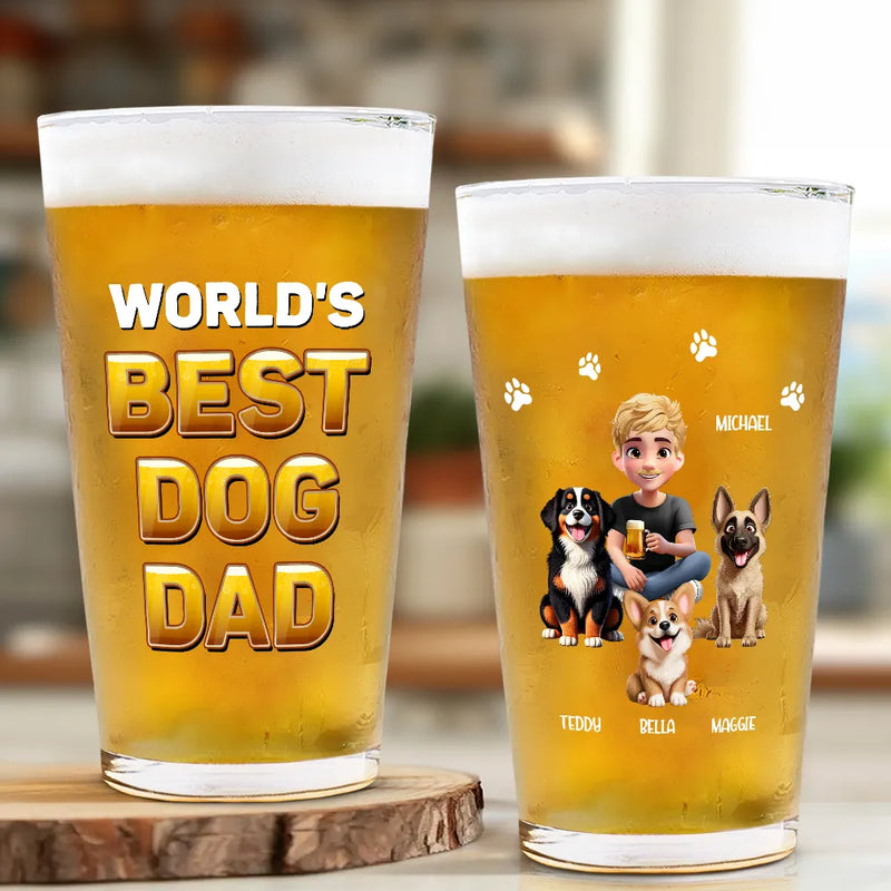 Dog Lovers,Dog Dad,Happy,Pet Lovers,Pet Dad - World's Best Dog Dad - Personalized Beer Glass
