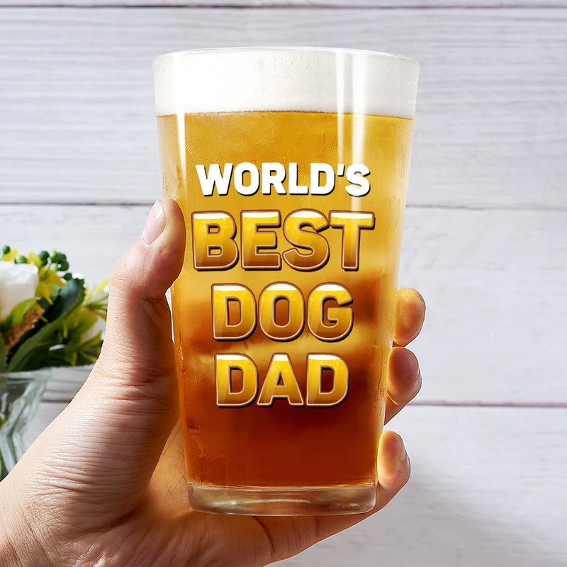 Dog Lovers,Dog Dad,Happy,Pet Lovers,Pet Dad - World's Best Dog Dad - Personalized Beer Glass