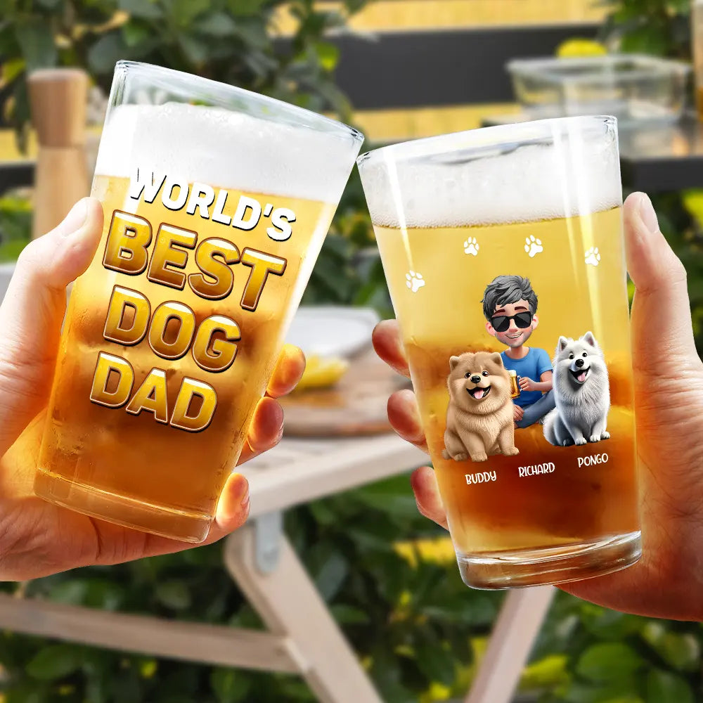 Dog Lovers,Dog Dad,Happy,Pet Lovers,Pet Dad - World's Best Dog Dad - Personalized Beer Glass