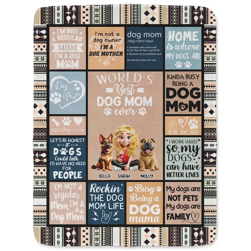Dog Lovers, Dog Mom, Gift For Women, Gift For Yourself, Happy - World's Best Dog Mom Ever 3D Effect - Personalized Fleece Blanket, Sherpa Blanket