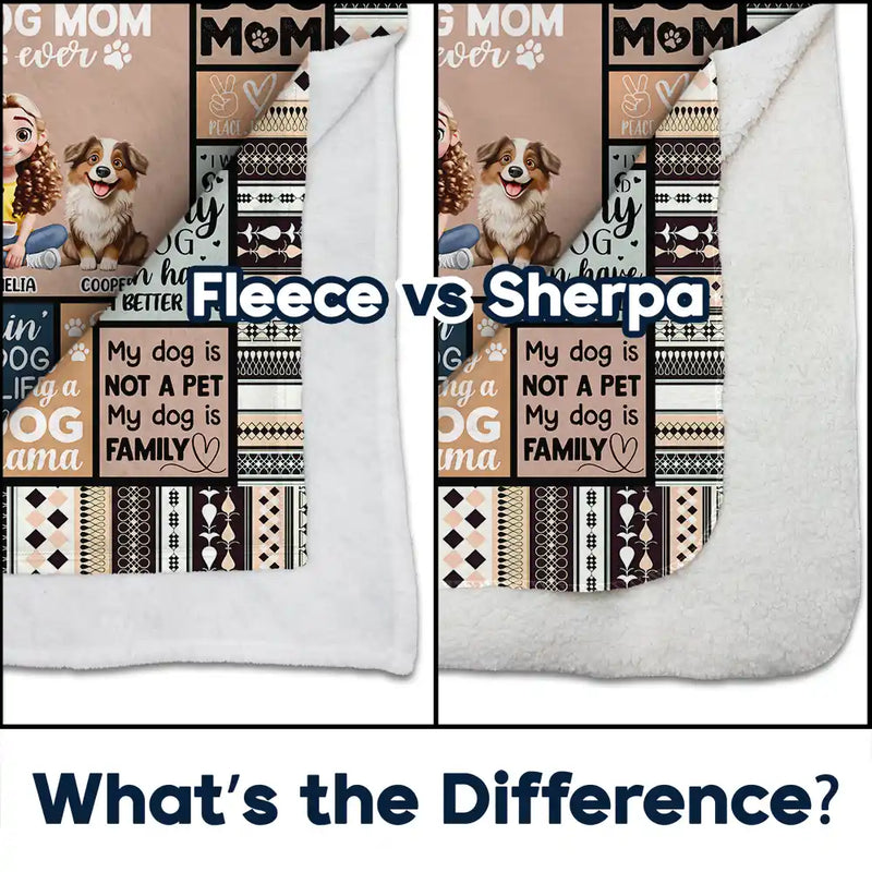 Dog Lovers, Dog Mom, Gift For Women, Gift For Yourself, Happy - World's Best Dog Mom Ever 3D Effect - Personalized Fleece Blanket, Sherpa Blanket