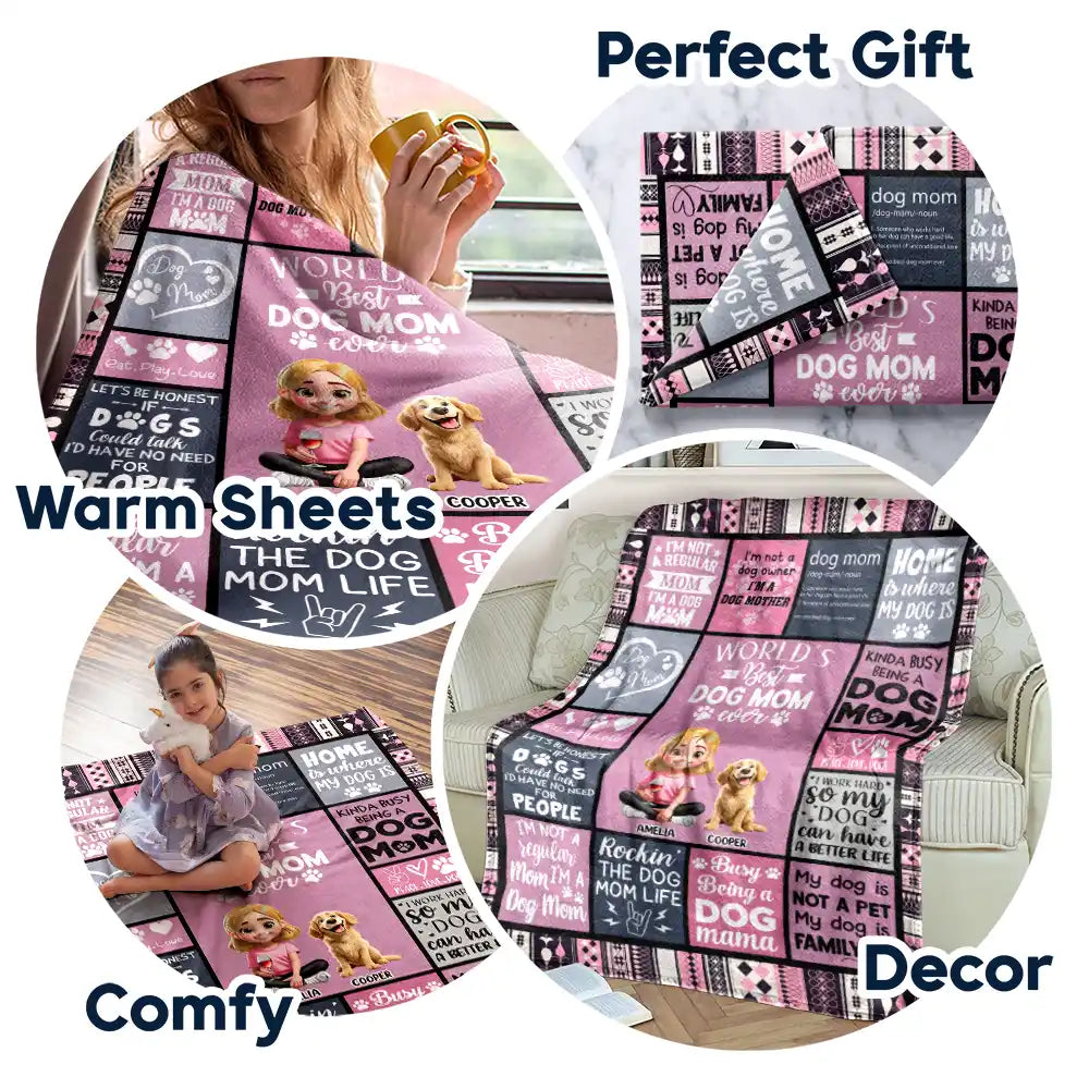 Dog Lovers, Dog Mom, Gift For Women, Gift For Yourself, Happy - World's Best Dog Mom Ever 3D Effect - Personalized Fleece Blanket, Sherpa Blanket