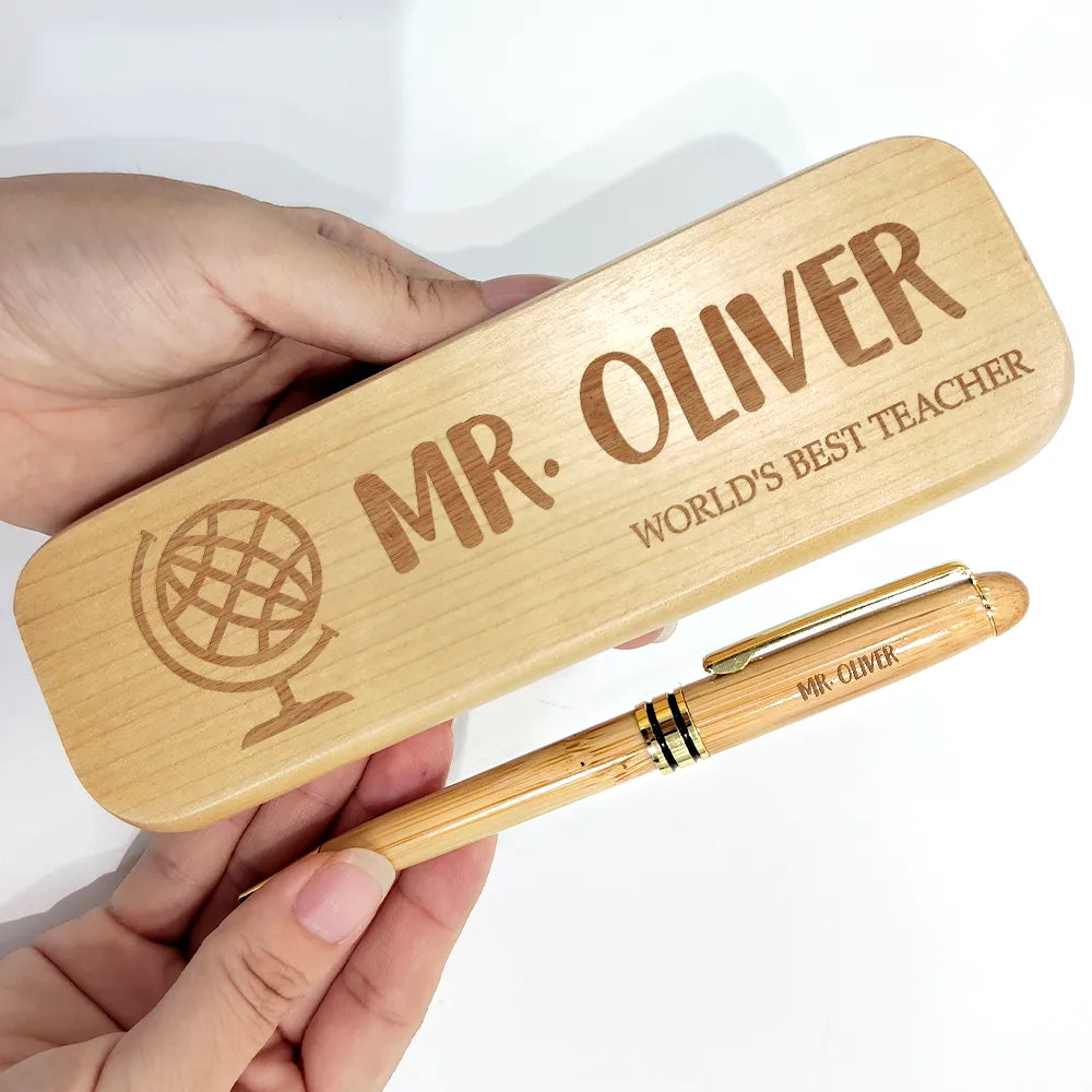 Teacher,Happy - World's Best Teacher - Personalized Wooden Pen Set