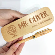 Teacher,Happy - World's Best Teacher - Personalized Wooden Pen Set