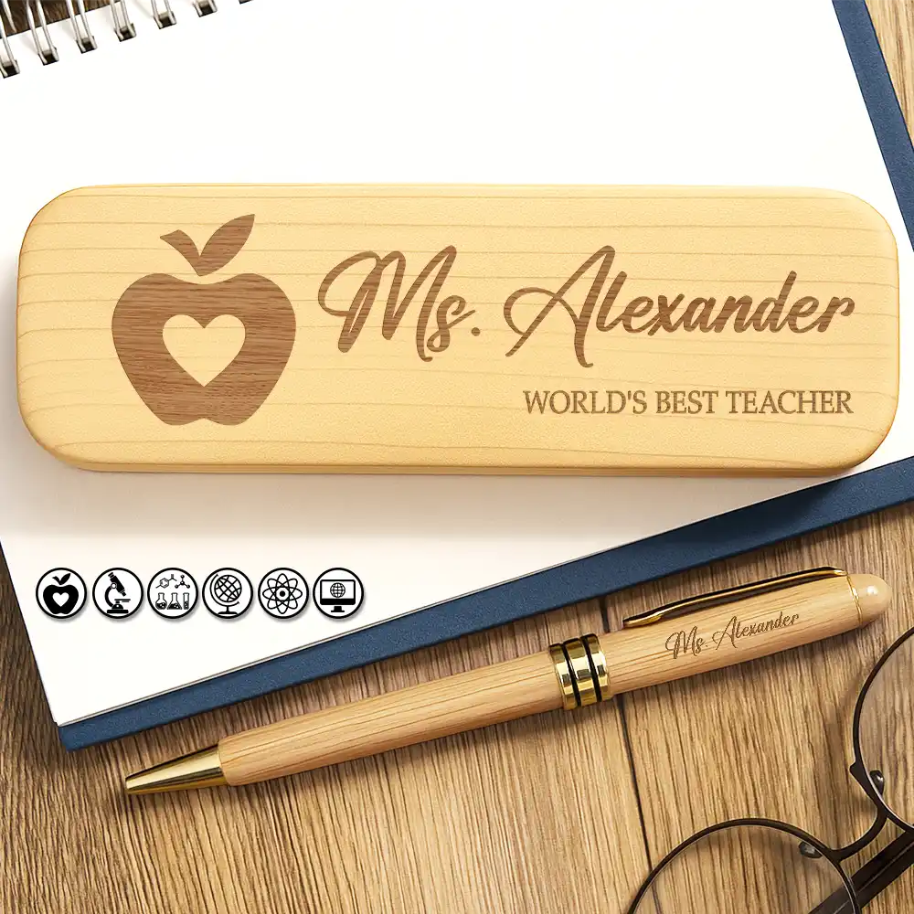 Teacher,Happy - World's Best Teacher - Personalized Wooden Pen Set