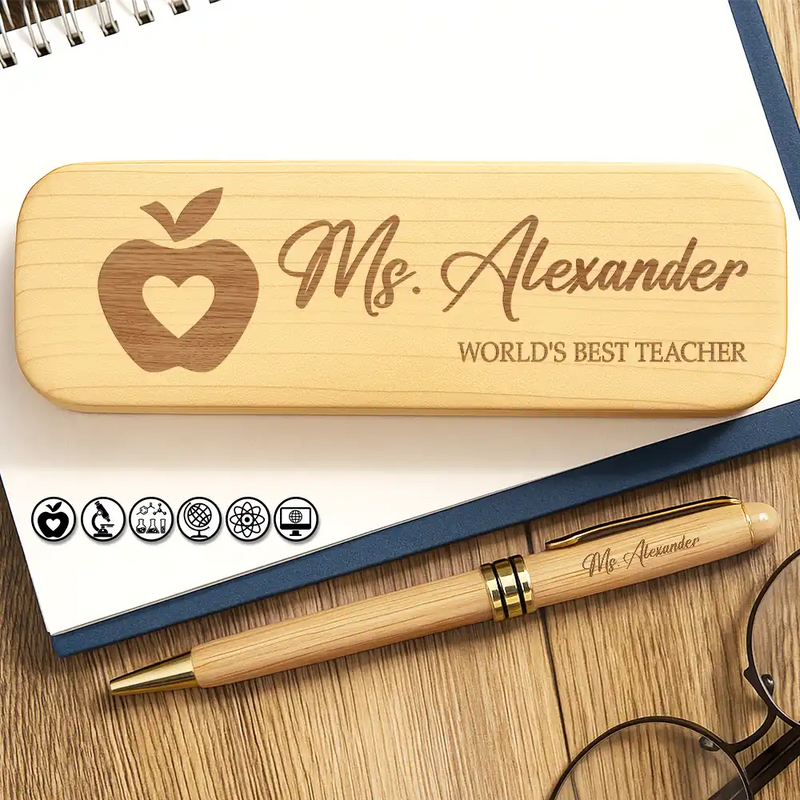 Teacher,Happy - World's Best Teacher - Personalized Wooden Pen Set