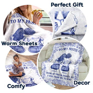 Gift For Bestie,Gift For Sisters,Happy - Wrap Yourself & Think As A Big Hug Toile Pattern Besties Sisters - Personalized Fleece Blanket, Sherpa Blanket