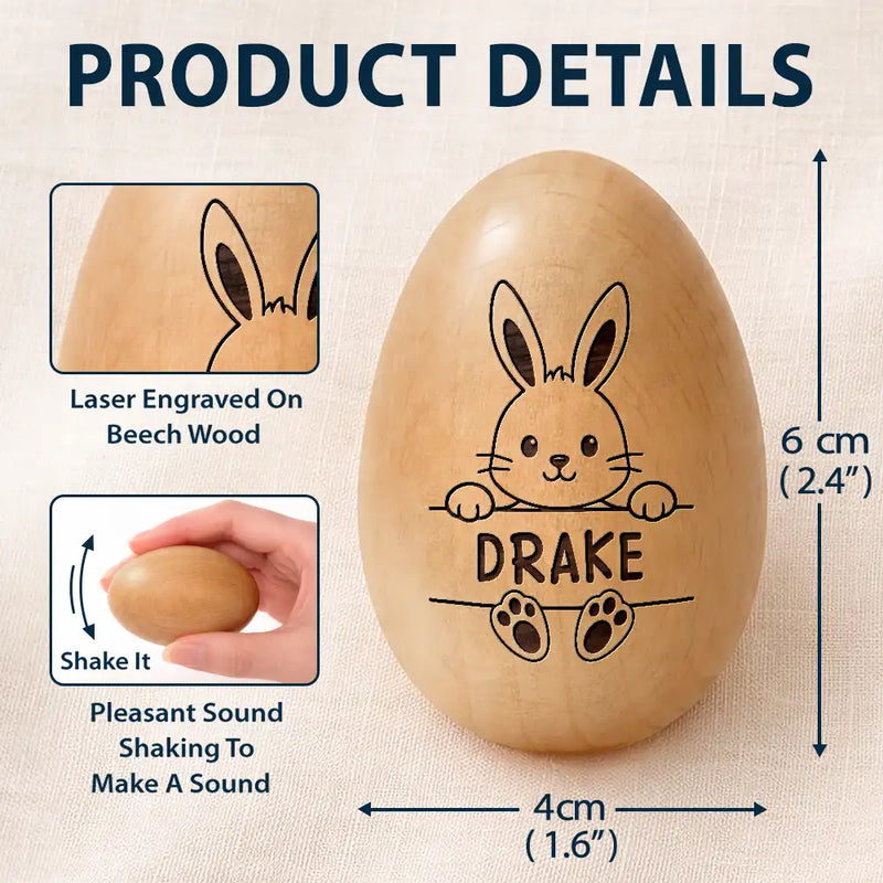 Gift For Kids, Gift For Grandkids, Non-Eng - Adorable Bunny With Name - Personalised Musical Wooden Easter Egg Shaker