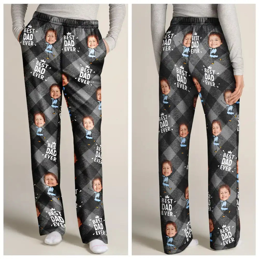 Gift For Grandpa,Gift For Father,Happy,Custom Photo - Custom Photo Best Grandpa Ever Plaid Checkered Pattern - Personalized Pajama Pants
