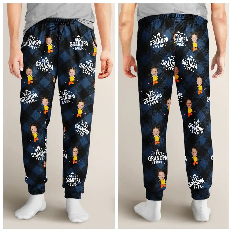 Gift For Grandpa,Gift For Father,Happy,Custom Photo - Custom Photo Best Grandpa Ever Plaid Checkered Pattern - Personalized Pajama Pants