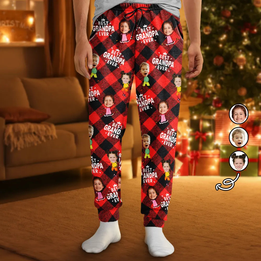 Custom Photo Best Grandpa Ever Plaid Checkered Pattern - Personalized Sweatpants