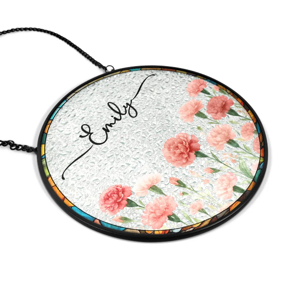 Gift For Yourself,Gift For Women,Happy - Birth Month Flower Watercolor Blooming In Love - Personalized Stained Glass Window Hanging Suncatcher