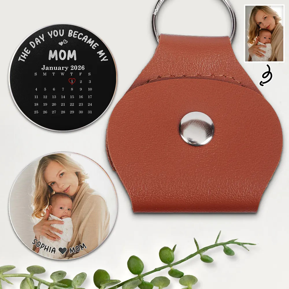 Custom Photo Calendar The Day You Became My Daddy Papa - Personalized Leather Pocket Hug