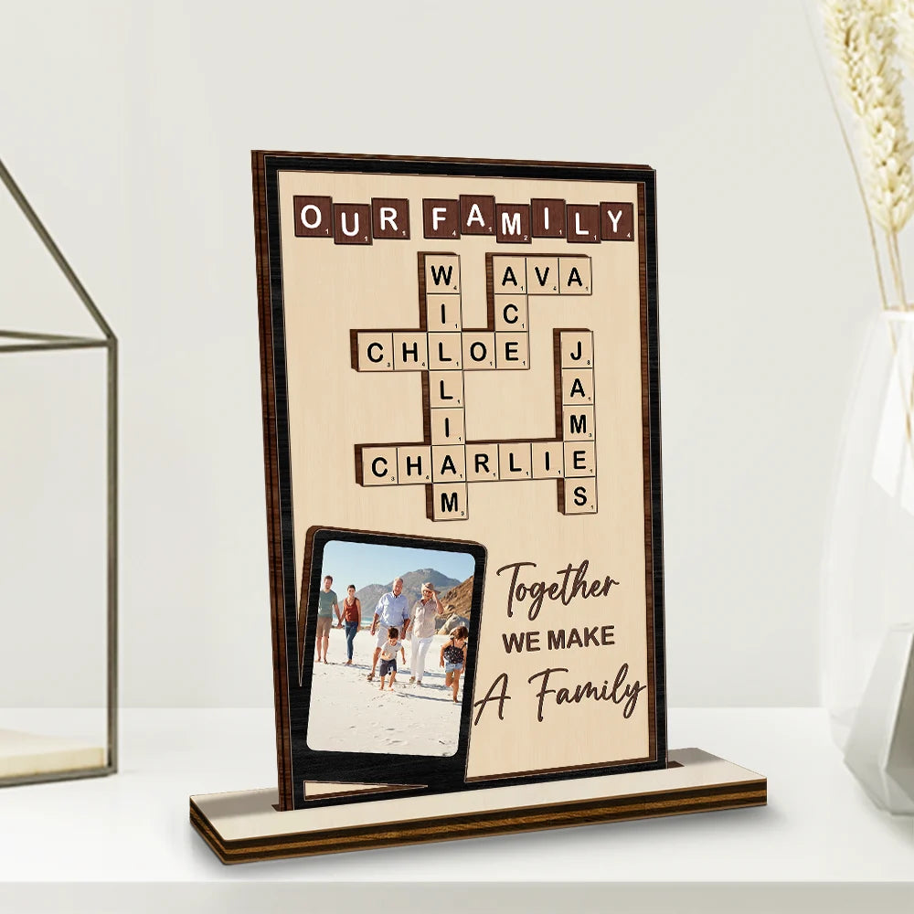 Family,Gift For Mother,Gift For Father,Gift For Husband,Gift For Wife,Gift For Women,Gift For Men,Happy,Gift For Yourself,Crossword - Crossword Custom Photo Together We Make A Family - Personalized Custom Shaped 2-Layered Wooden Plaque