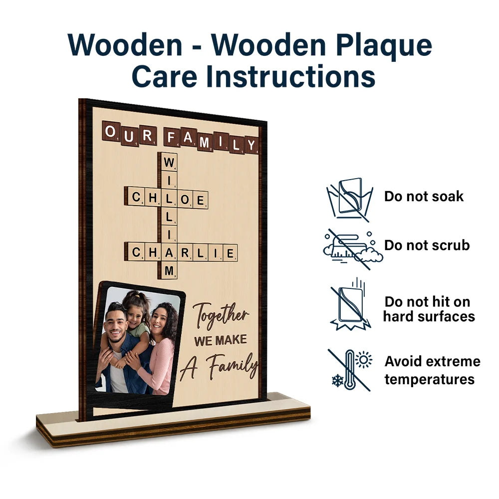 Family,Gift For Mother,Gift For Father,Gift For Husband,Gift For Wife,Gift For Women,Gift For Men,Happy,Gift For Yourself,Crossword - Crossword Custom Photo Together We Make A Family - Personalized Custom Shaped 2-Layered Wooden Plaque