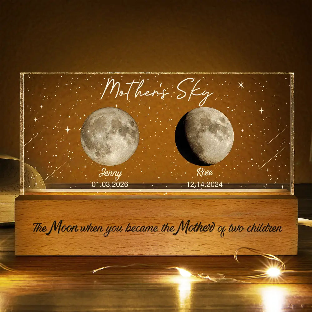 Gift For Mother,Gift For Women,Happy,Gift For Wife,Family - Moon Phase Custom Photo Mom Sky The Moon When You Became A Mother - Personalized Rectangle LED Light