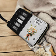 Gift For Wife,Gift For Girlfriend,Gift For Yourself,Gift For Women,Gift For Aunt,Gift For Mother,Gift For Grandma,Gift For Daughter,Gift For Sisters,Gift For Bestie,Happy,Christian,Icon - Created With A Purpose Birth Month Flower - Personalized Leather Long Wallet