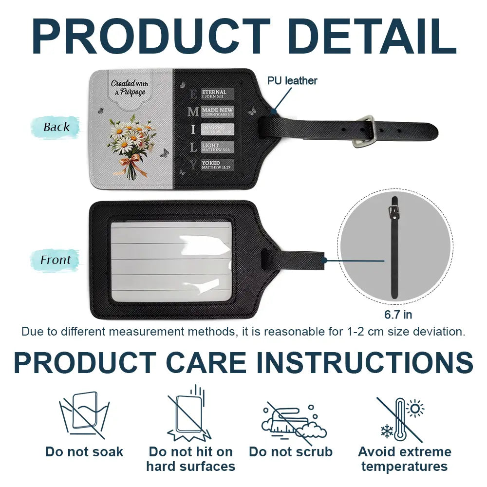 Gift For Wife,Gift For Girlfriend,Gift For Yourself,Gift For Women,Gift For Aunt,Gift For Mother,Gift For Grandma,Gift For Daughter,Gift For Sisters,Gift For Bestie,Happy,Christian,Icon - Created With A Purpose Birth Month Flower - Personalized Luggage Tag