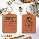 New Dad,New Mom,Gift For Father,Gift For Mother,Happy,Non-Eng,Photo - Pencil Sketch,Calendar,Sentimental - Custom Photo Pencil Sketch Calendar The Day You Became My Daddy Mommy - Personalized Custom Shaped Leather Keychain