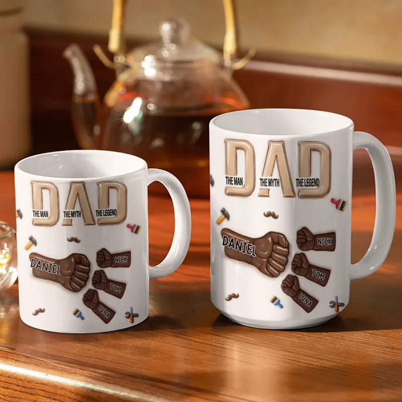 Gift For Father,Top Market,Afro Dad,Non-Eng,Icon,Confident - 3D Inflated Effect Ceramic Hand Punch Dad The Man The Myth The Legend - Personalized White Edge-to-Edge Mug