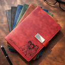 Gift For Father,Gift For Grandpa,Non-Eng,Photo - Pencil Sketch (Bold),Proud - Custom Photo Bold Sketch Best Dad Grandpa Ever Family Portrait - Personalized Leather Notebook Set
