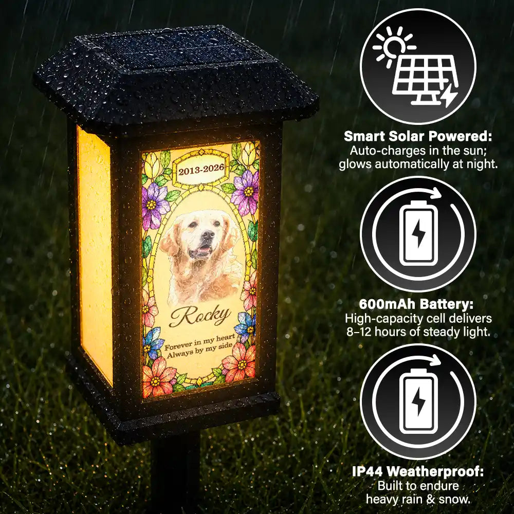 Top Market,Art Design,Christmas,Sympathetic,Pet Lovers,Memorial,Photo - Stained Glass - Custom Photo Stained Glass Memorial Dog Cat Pet Your Light Will Always Shine In My Heart - Personalized Solar Garden Light