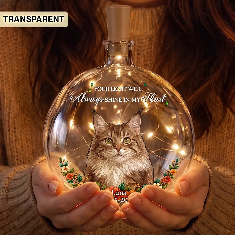 Art Design,Christmas,Pet Memorial,Sympathetic,Pet Lovers,Memorial,Photo - Stained Glass - Custom Photo Stained Glass Memorial Pet Forever In My Heart Always Loved - Personalized Round Flat Bottle Light