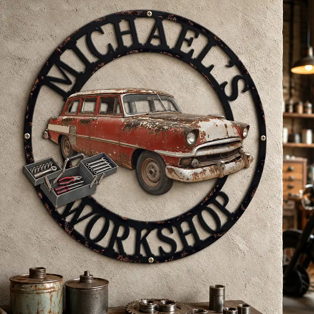 Confident,Custom Photo,Garage,Gift For Men,Gift For Yourself,Gifts For Him,Remove BG Photo,Semi-Outdoor,Top Market - Garage Decor Gift For Husband - Personalized Custom Photo Mechanic Metal Sign