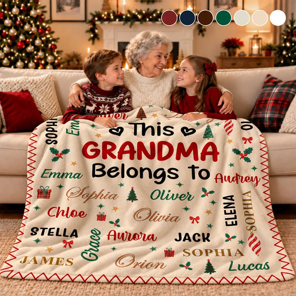 Christmas,Custom Text,Gift For Grandma,Gifts For Her,Happy - Christmas Gift For Grandma Nana - Personalized Kids Names Fleece Blanket, Sherpa Blanket