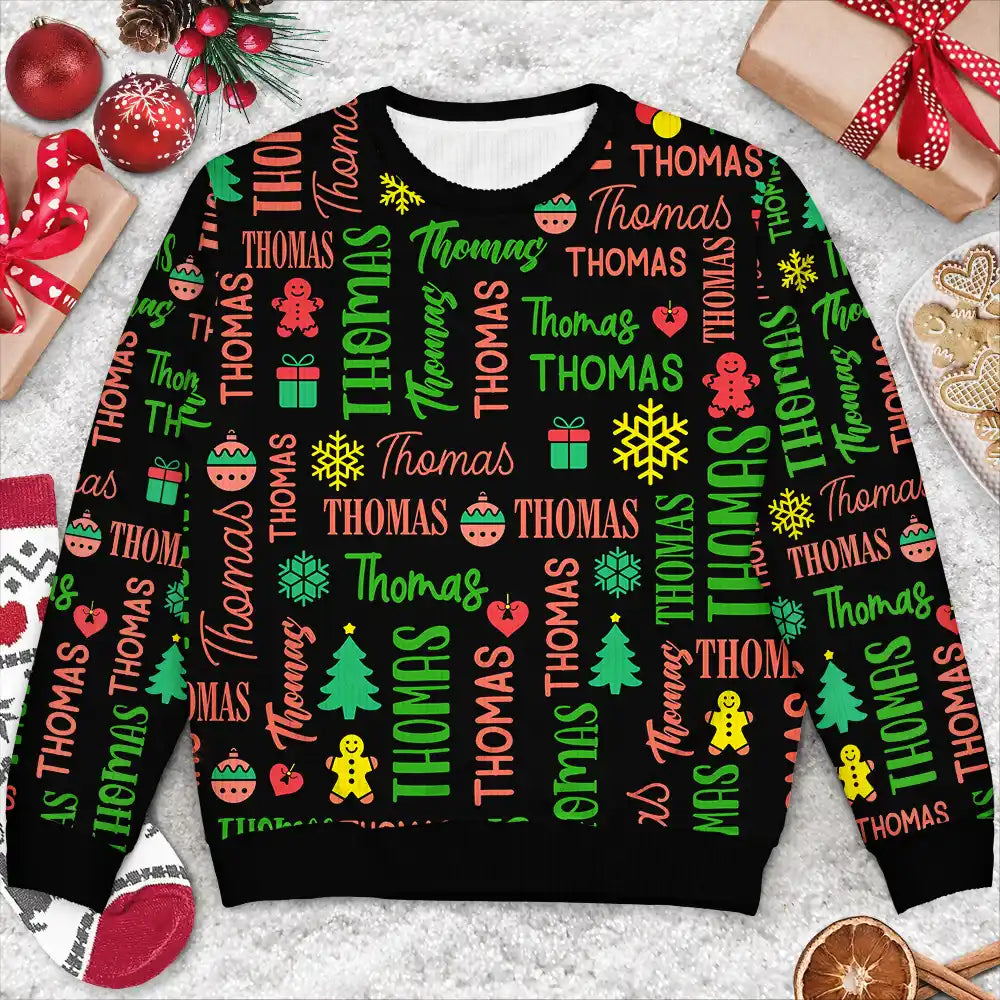 Christmas,Custom Text,Family,Happy - Matching Christmas Gift For Family - Personalized Member Names Unisex Ugly Sweater