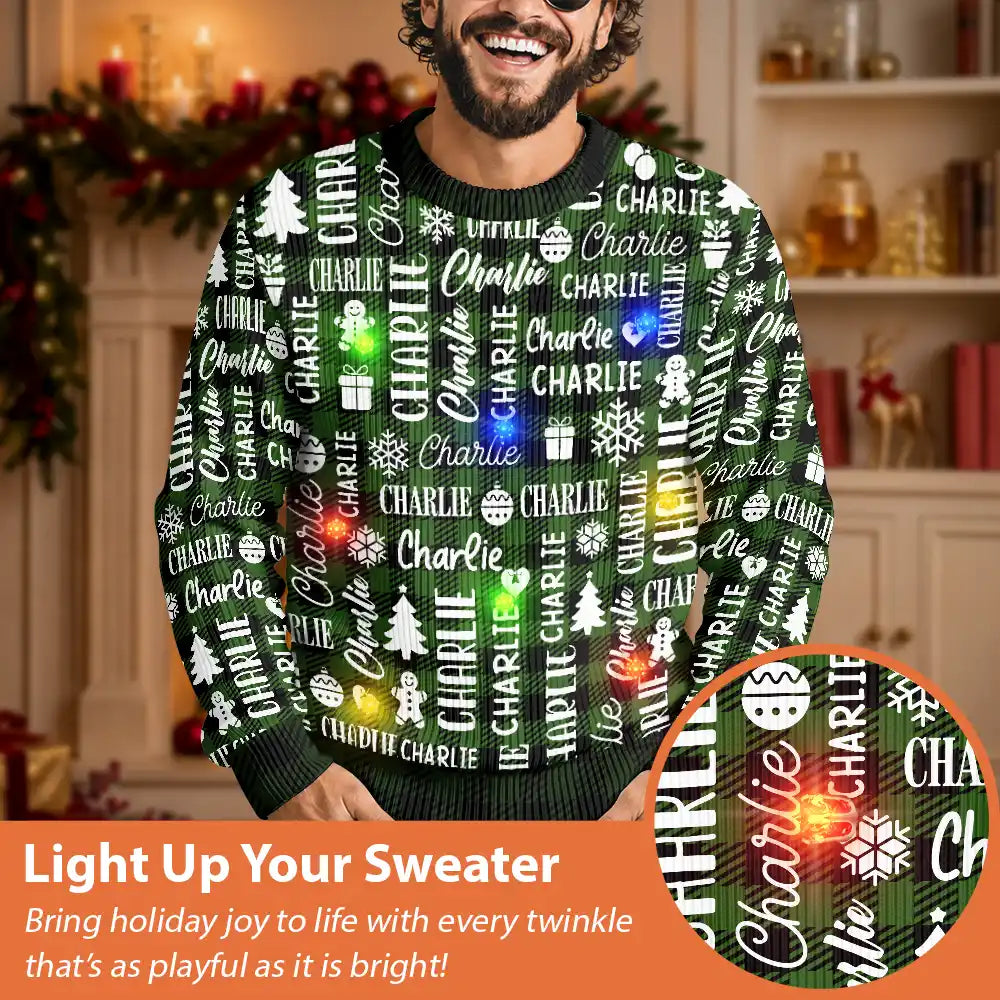Christmas,Custom Text,Family,Happy - Matching Christmas Gift For Family - Personalized Member Names Unisex Ugly Sweater
