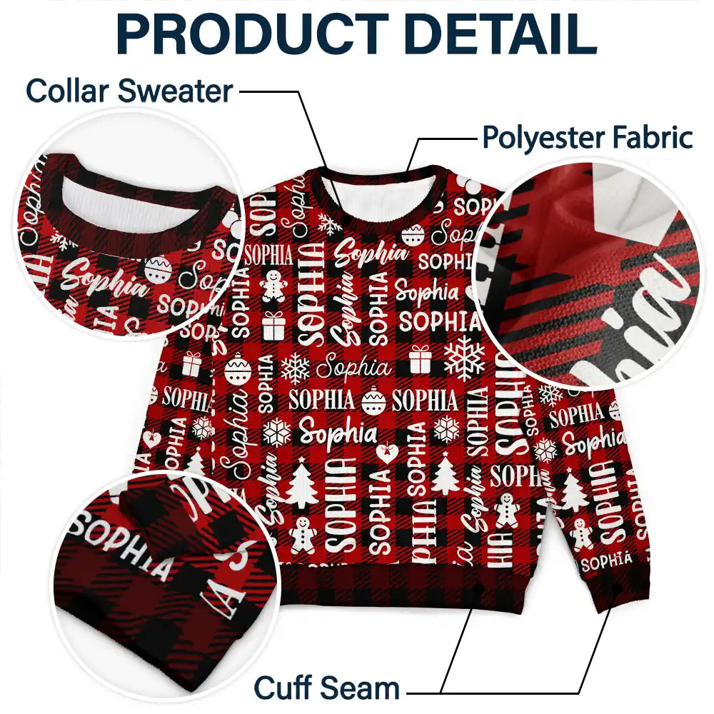 Christmas,Custom Text,Family,Happy - Matching Christmas Gift For Family - Personalized Member Names Unisex Ugly Sweater