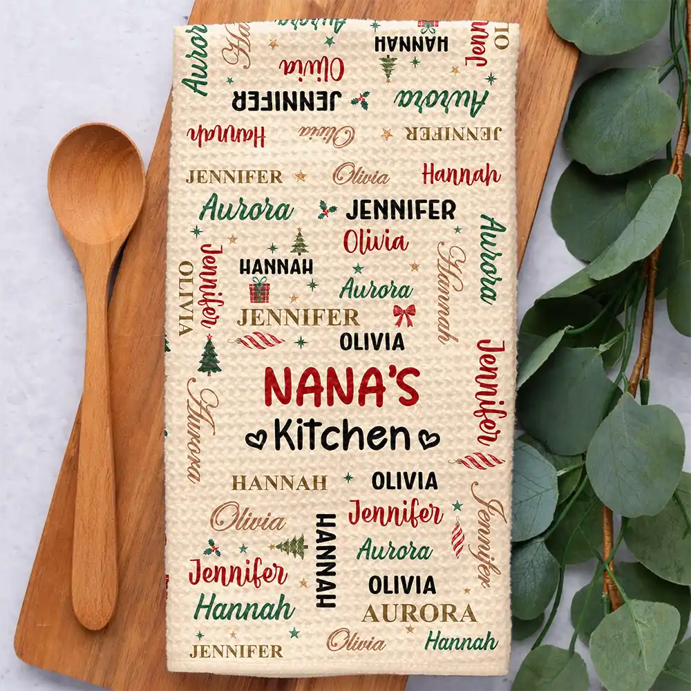 Christmas,Custom Text,Gift For Grandma,Gifts For Her,Happy - Christmas Gift For Grandma Nana - Personalized Kids Names Kitchen Towel