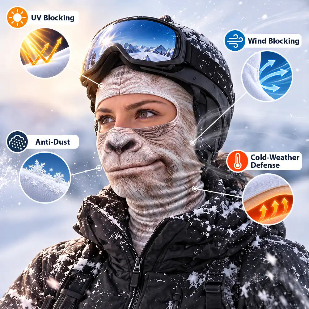 Christmas,Humorous,Icon,Motorcycle - Winter Skiing Gag Gift For Friends, Family Matching Gear - Personalized 3D Realistic Animal Funny Face Balaclava Face Mask