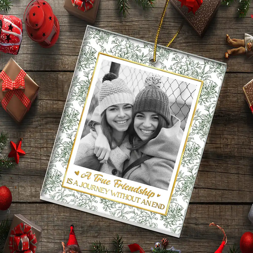 Afro Besties,Christmas,Custom Photo,Gift For Bestie,Playful,Upload Full Photo - Friendship Gifts For Bestie, BFF - Personalized Custom Photo A True Friendship Is A Journey Without An End Acrylic Ornament