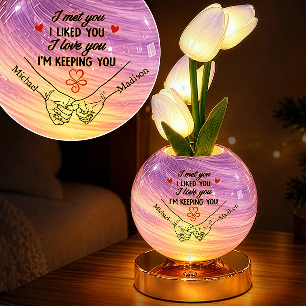 Anniversary, Christmas, Gift For Couples, Gift For Wife, Gifts For Her, Icon, Indoor Decor, Romantic - To My Wife, Girlfriend Anniversary Christmas Home Decor Gift - Personalized Pinky Promise Tulip LED Night Light