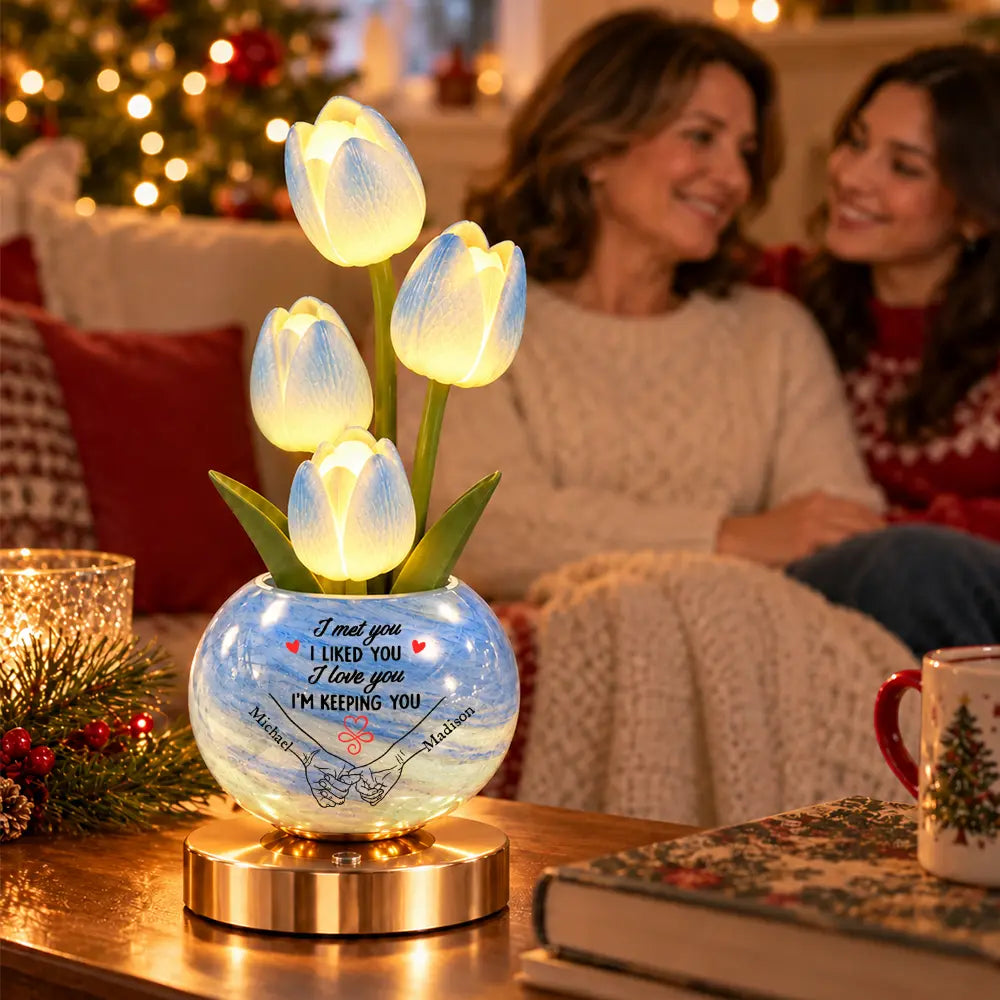 Anniversary, Christmas, Gift For Couples, Gift For Wife, Gifts For Her, Icon, Indoor Decor, Romantic - To My Wife, Girlfriend Anniversary Christmas Home Decor Gift - Personalized Pinky Promise Tulip LED Night Light