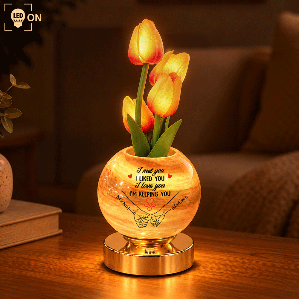 Anniversary, Christmas, Gift For Couples, Gift For Wife, Gifts For Her, Icon, Indoor Decor, Romantic - To My Wife, Girlfriend Anniversary Christmas Home Decor Gift - Personalized Pinky Promise Tulip LED Night Light