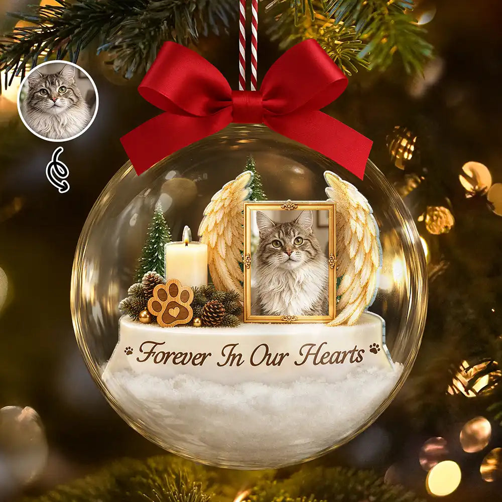 Christmas,Custom Photo,Memorial,Pet Lovers,Pet Memorial,Sympathetic,Upload Full Photo - Pet Memorial Christmas Gift - Personalized Custom Photo Pet Dog Cat Portrait 3D Acrylic Ball Ornament
