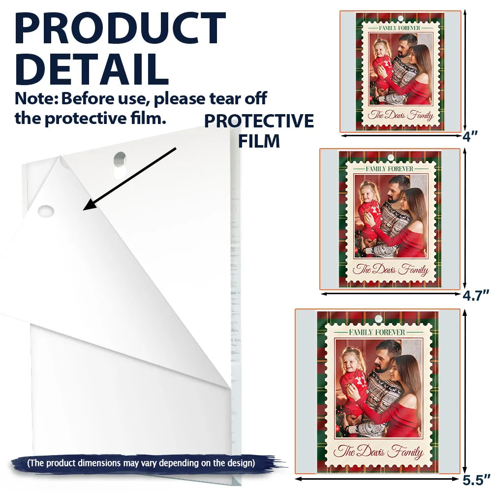 Christmas,Custom Photo,Family,Sentimental,Upload Full Photo - Christmas Gifts For Family - Personalized Custom Photo Family Name Plaid Pattern Acrylic Ornament
