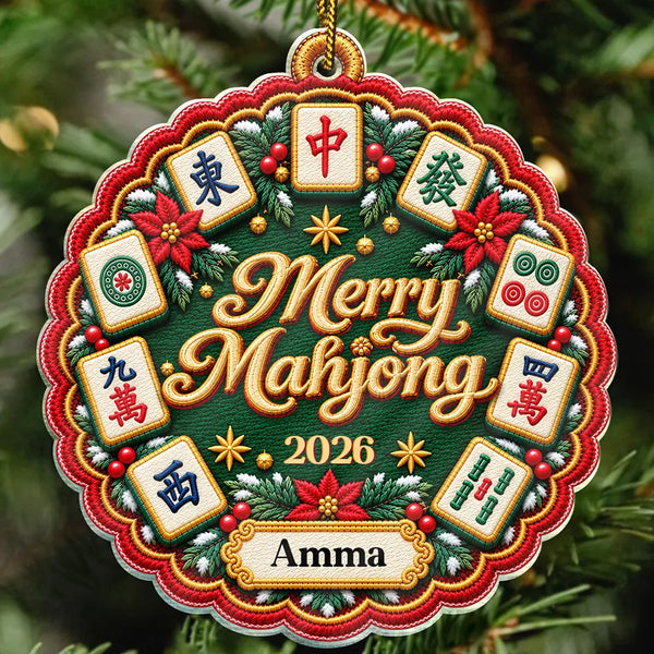 Christmas,Custom Text,Gift For Women,Gift For Yourself,Gifts For Her,Happy - Mahjong Player Christmas Gift - Personalized Merry Mahjong Acrylic Ornament
