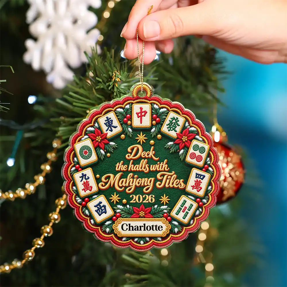 Christmas,Custom Text,Gift For Women,Gift For Yourself,Gifts For Her,Happy - Mahjong Player Christmas Gift - Personalized Merry Mahjong Acrylic Ornament