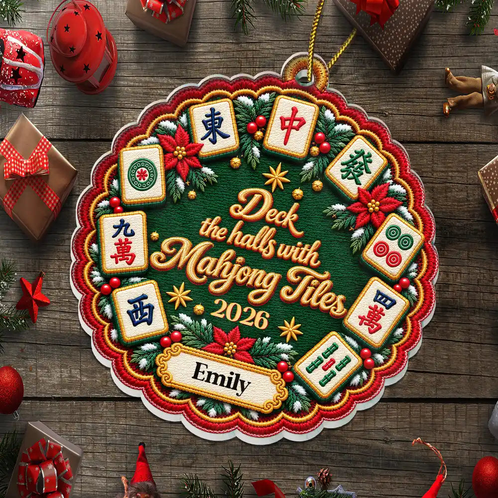 Christmas,Custom Text,Gift For Women,Gift For Yourself,Gifts For Her,Happy - Mahjong Player Christmas Gift - Personalized Merry Mahjong Acrylic Ornament