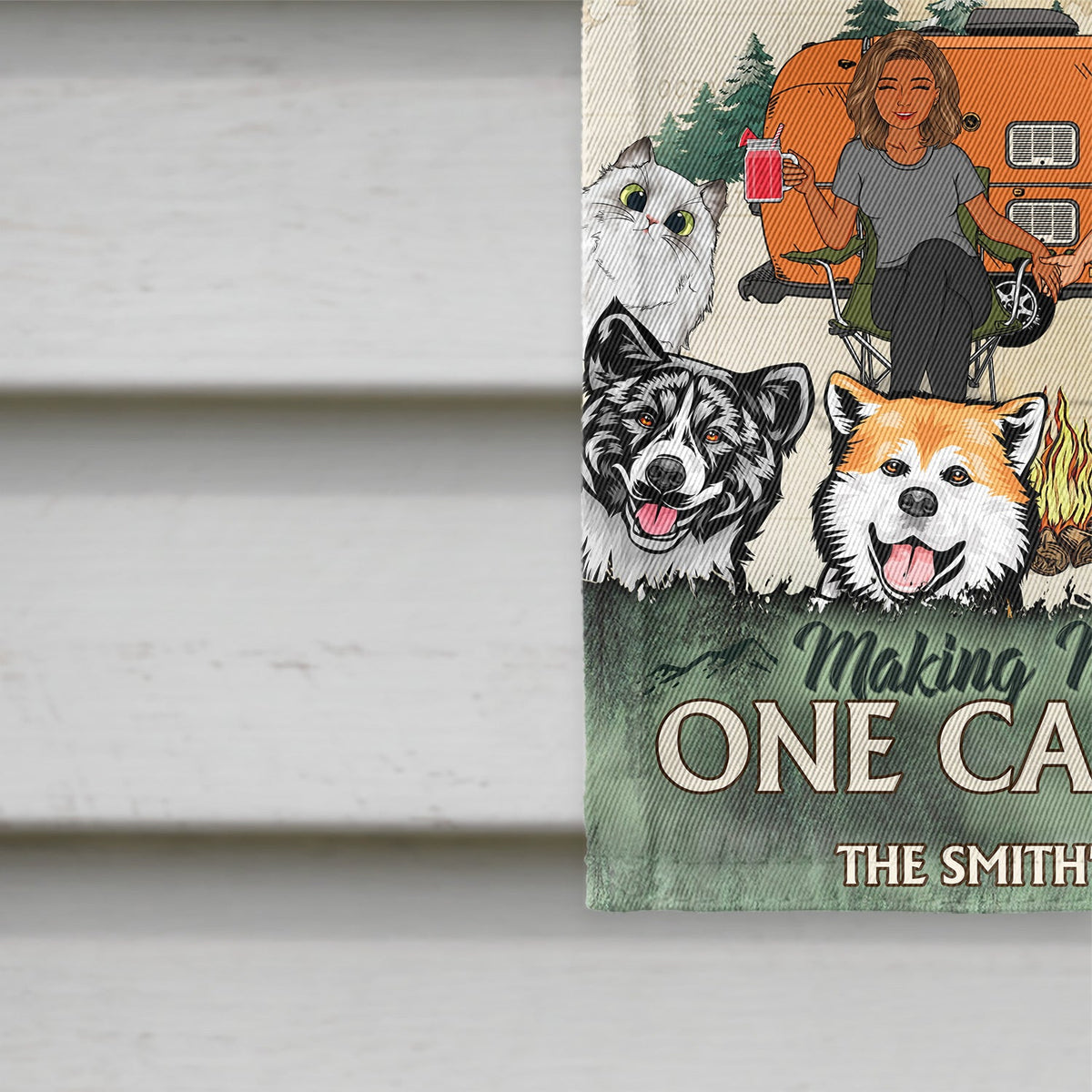 Où la famille et les amis créent des souvenirs - Cadeau pour animal de compagnie, amoureux du camping, camping, décoration de camping, couple, famille - Drapeau personnalisé